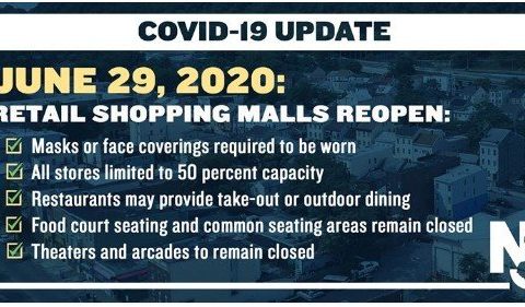 New Jersey Malls Can Open June 29th.  Food Court Seating Remains Closed.  Theaters and Arcades Remain Closed