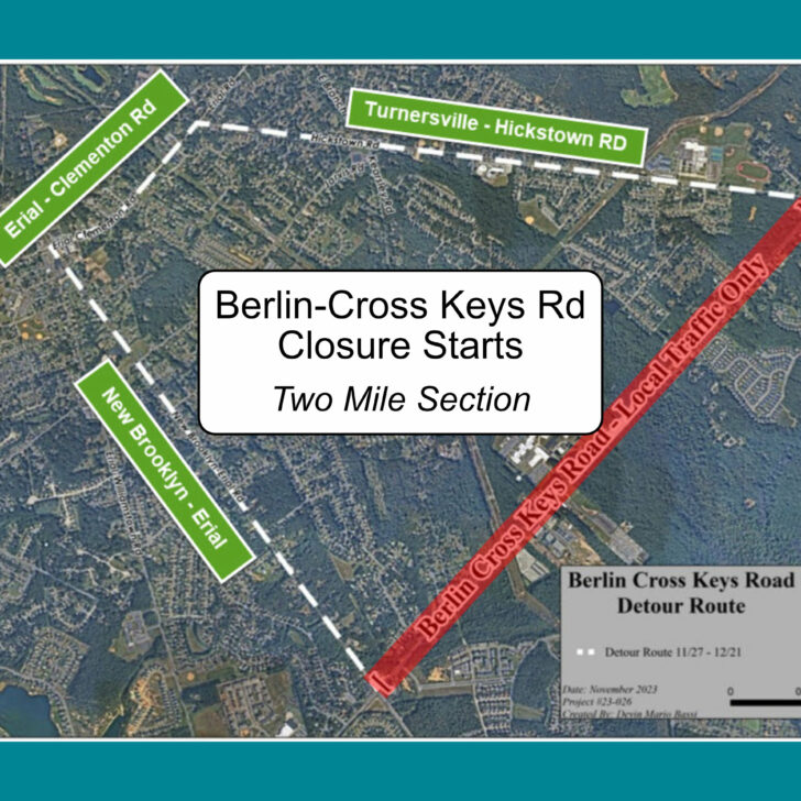 Three Week Closure for Two Mile Section of Berlin-Cross Keys Road Starts 