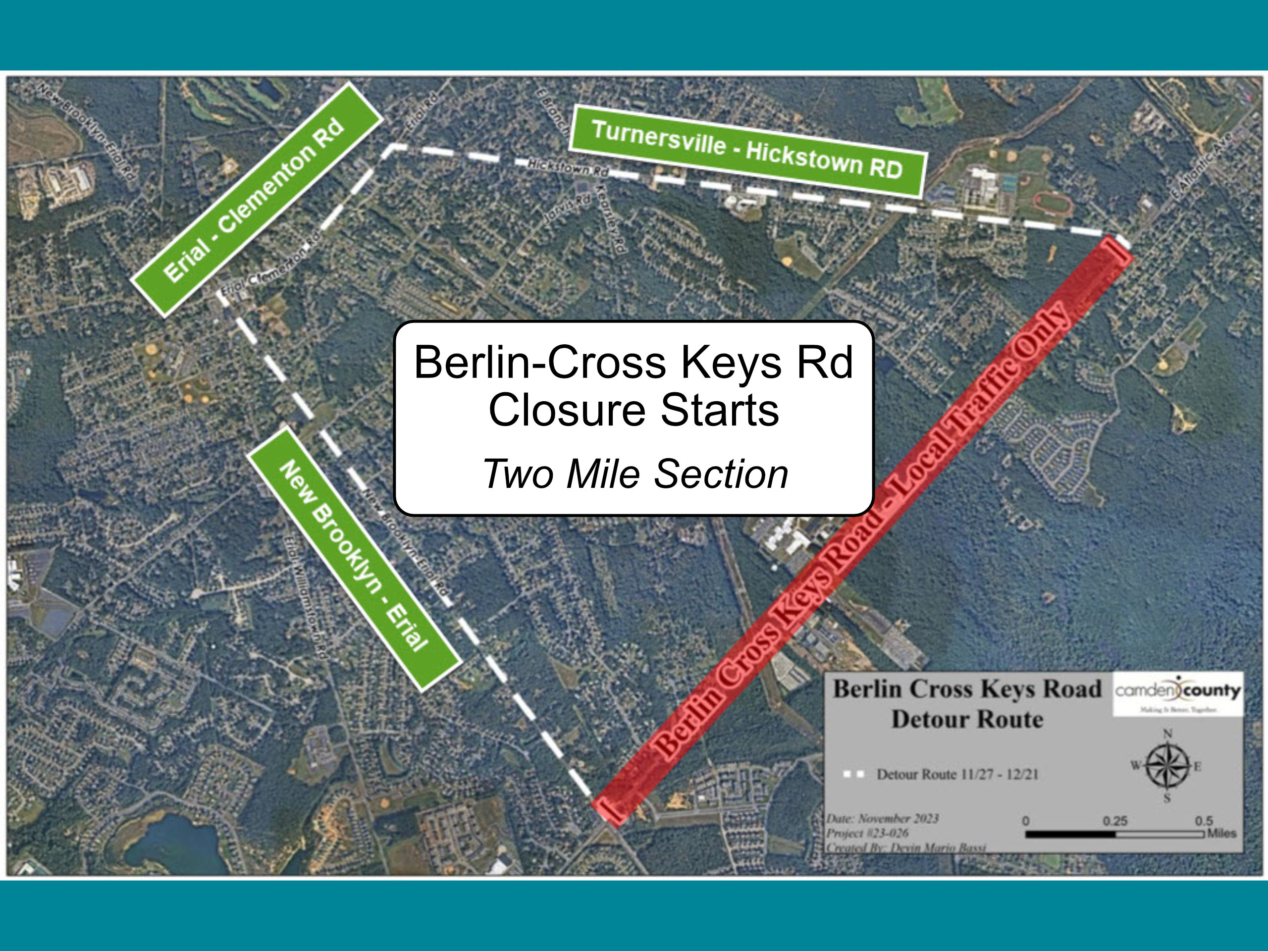 Three Week Closure for Two Mile Section of Berlin-Cross Keys Road Starts -  42 Freeway