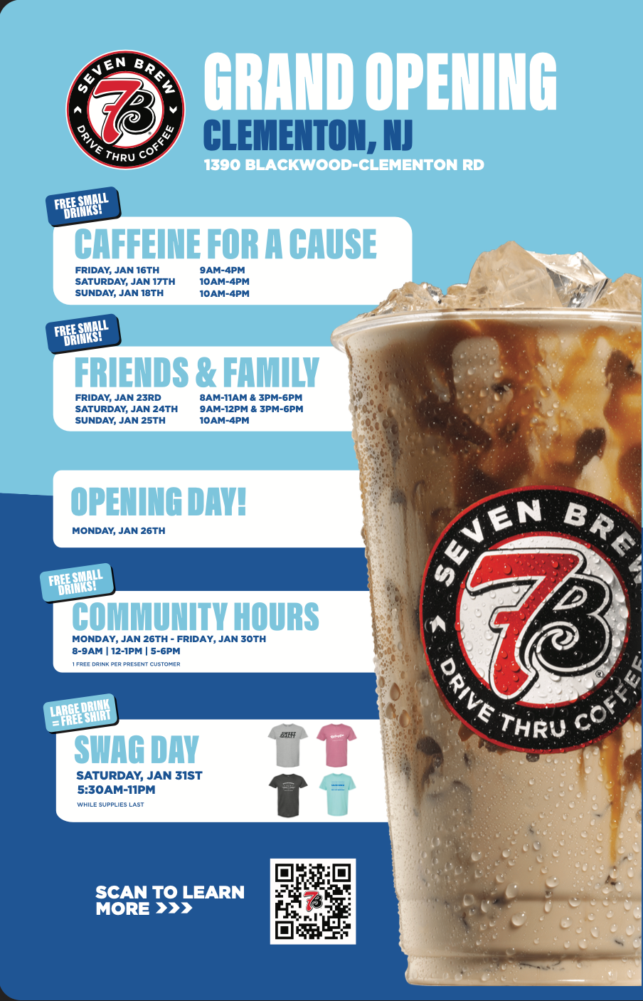 7 Brew Coffee Clementon January Opening, and Free Drink Days